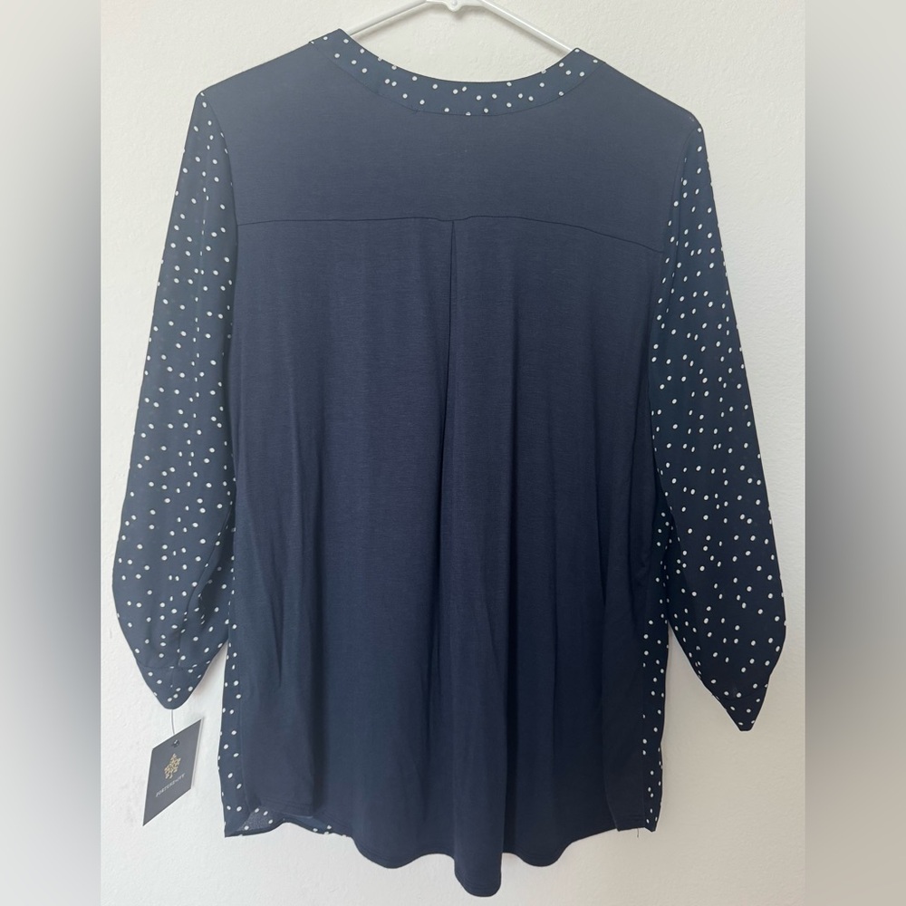 Navy/Polka Dot Fortune + Ivy 3/4 sleeve Blouse Size M - Picture 2 of 5